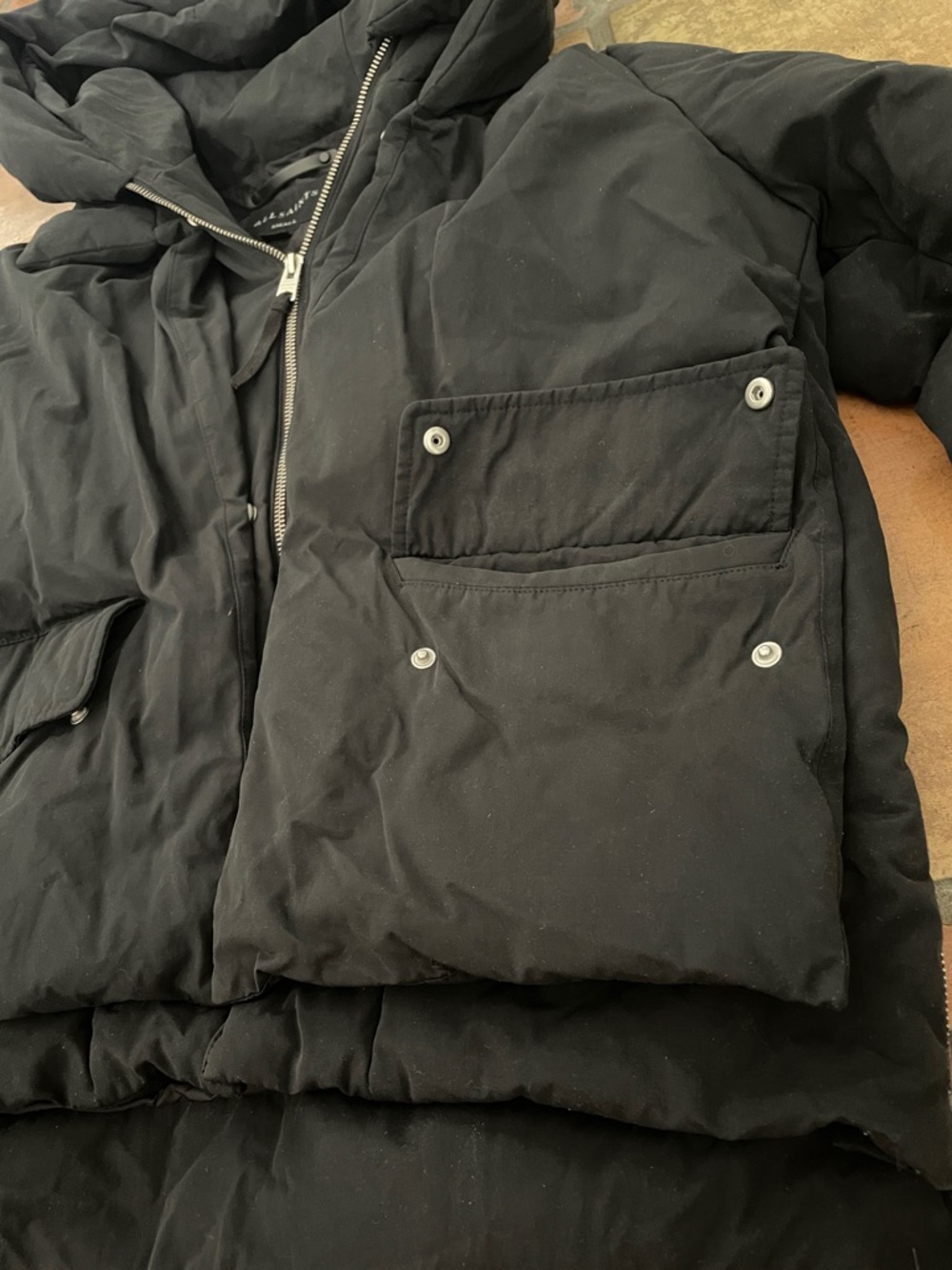 Price Drop 🔷 All Saints Small Estra Black Puffer Hooded Coat - Picture 7 of 15
